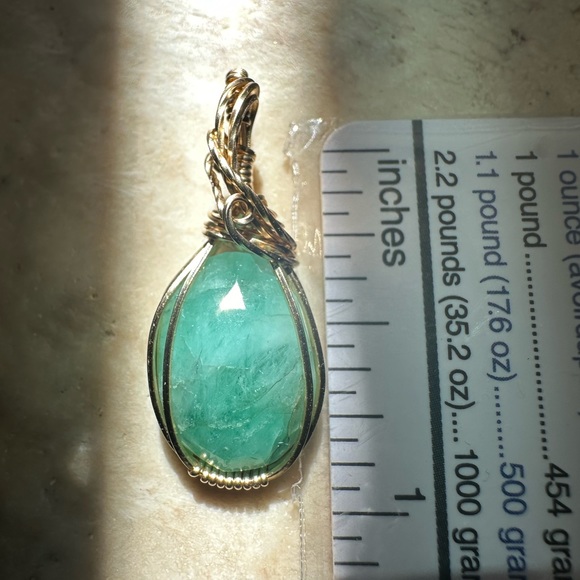14k Gold Filled Natural Rose Cut Emerald Necklace Pendant - Picture 9 of 13